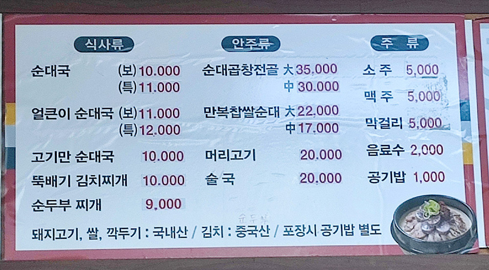 만복순대국 가격표